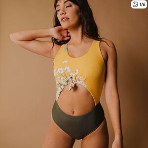 Albion Yellow and Green Floral One Piece Swimsuit